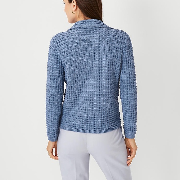 NWOT Ann Taylor Textured Stitch Sweater Jacket Navy Size XL - Picture 3 of 6